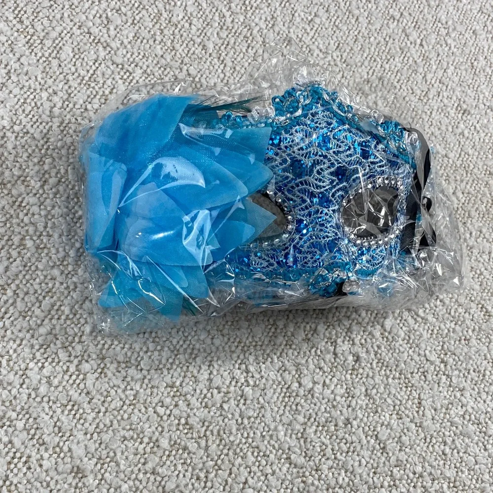 Blue Lace Venetian Masquerade Mask with Flower Accent led lights light up new